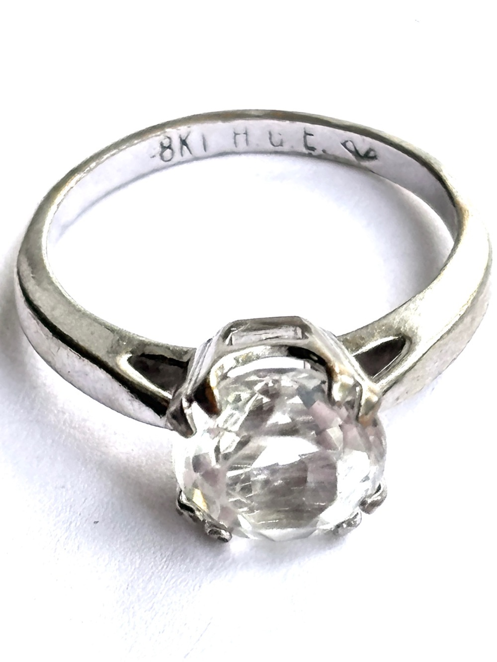 Vintage 18K H.G.E Clear Rhinestone Solitaire Cocktail Statement Ring Size 5.75